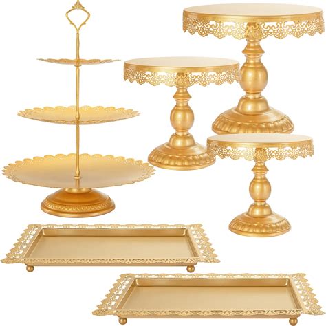 Gold Cake Stand Set 6 Pcs Metal Antique Inspired Cake Stands For