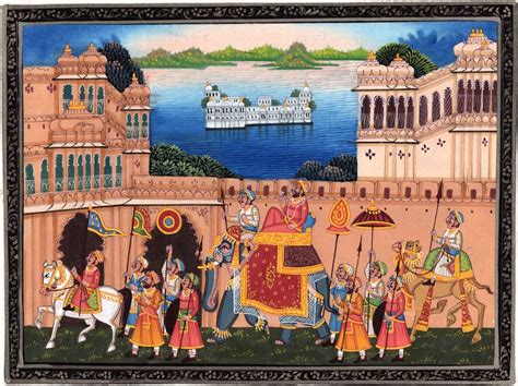 India Miniature Painting Rajasthan Maharana Udaipur Handmade Procession Folk Art Rajasthani