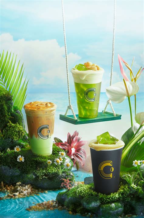 There Are Many Different Drinks On The Island With Flowers And Plants