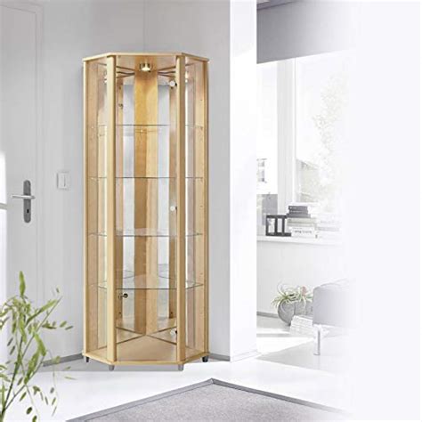 Home Corner Glass Door Display Cabinet Beech With Moveable Glass