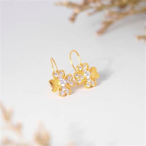 Jual Anting Emas Kawatan Solitaire Semanggi Variasi Mata Tabur Toko