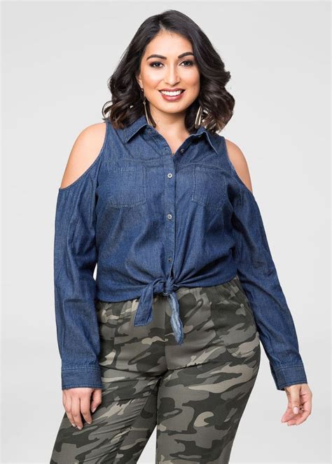 Gorgeous Plus Size Denim Shirt Outfits Carey Fashion Cold Shoulder