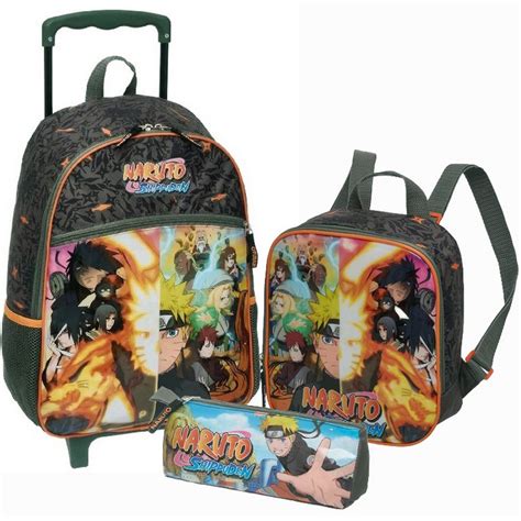 Mochila Infantil Rodinhas Menino Escolar Naruto Shippuden Lancheira