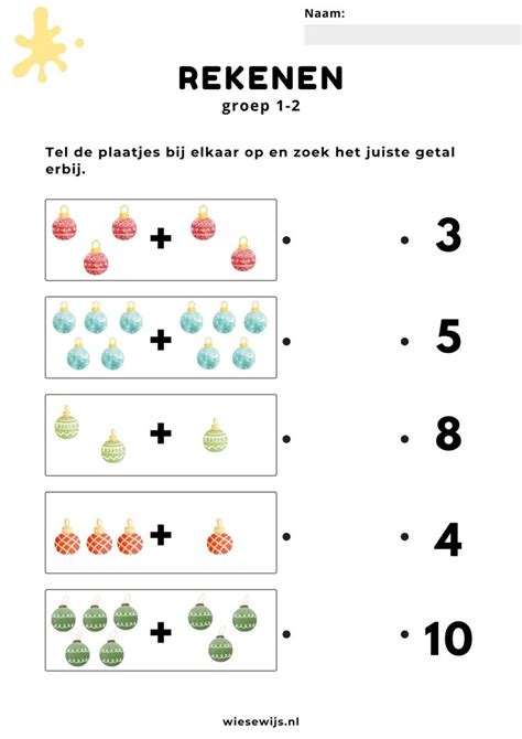 Werkblad Rekenen Groep 1 2 Plaatjes Optellen Thema Kerst Wiesewijs