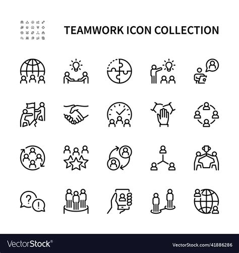 Teamwork Line Icons Collection Of Business Vector Image