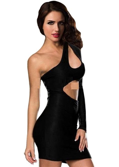 Moda Sexy Vestido Fiesta Una Sola Manga Aberuras Negro En