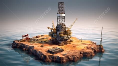 An Oil Rig Sitting On A Small Island Background D Illustration Of Oil