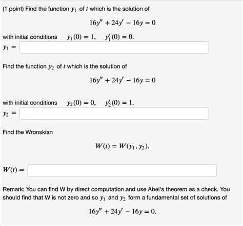 Solved 1 Point Find The Function Yı Of T Which Is The