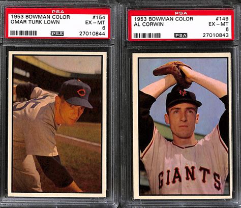 Lot Detail Lot Of 6 1953 1954 Bowman Baseball Cards W 1953 Color