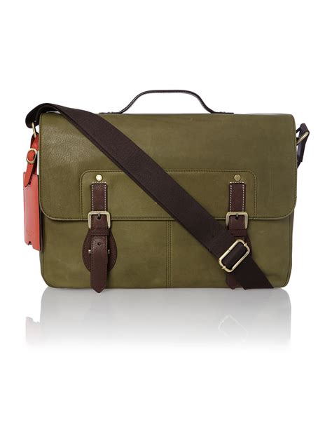 Ted Baker Contrast Leather Messenger Bag In Green For Men Olive Lyst