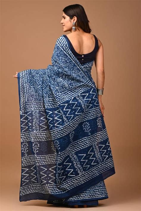 Pin On Hand Block Printed Cotton Mul Mul Saree