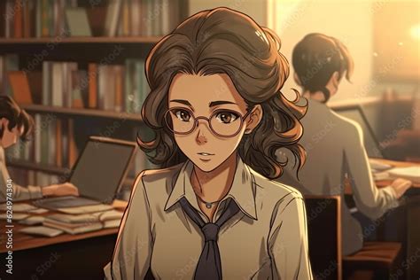 Brunette Anime Teacher Woman In Classroom Illustration Generative Ai Stock Illustration Adobe