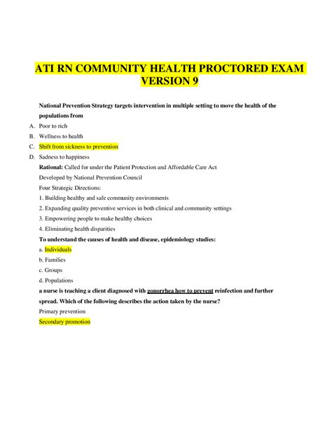 Ati Rn Community Health Proctored Exam Version 9 Complete Questions