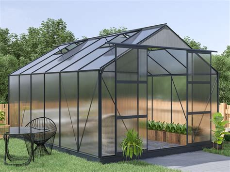 Serre de Jardin en polycarbonate de 13 m² avec embase Anthracite KALIDA