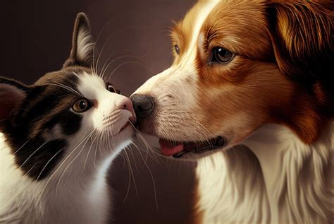 Un Perro Y Un Gato Se Est N Besando Foto Premium