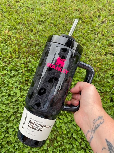 Customized Stanley Tumbler Black Leopard Holo Tumbler 40oz