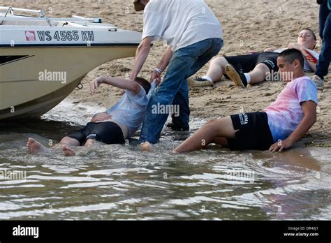 Multiple boating accident victims on a beach in Wisconsin Stock Photo ...