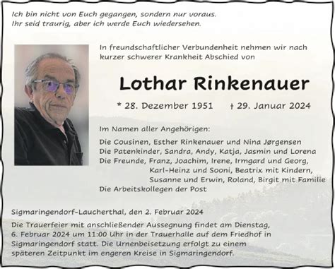 Traueranzeigen Von Lothar Rinkenauer Schwaebische De Trauerportal