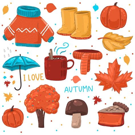 Premium Vector Cozy Autumn Elements Vector Cartoon Set Isolated On A