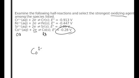 Select The Strongest Oxidizing Agent Youtube