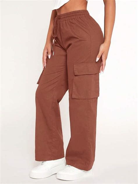 Shein Petite Pantalones Cargo De Cintura Con Cord N Con Bolsillo