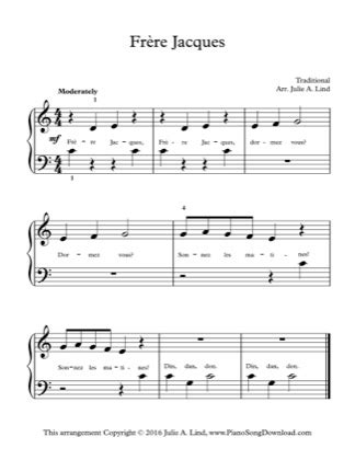 Frère Jacques - French Traditional Free Piano Sheet Music PDF