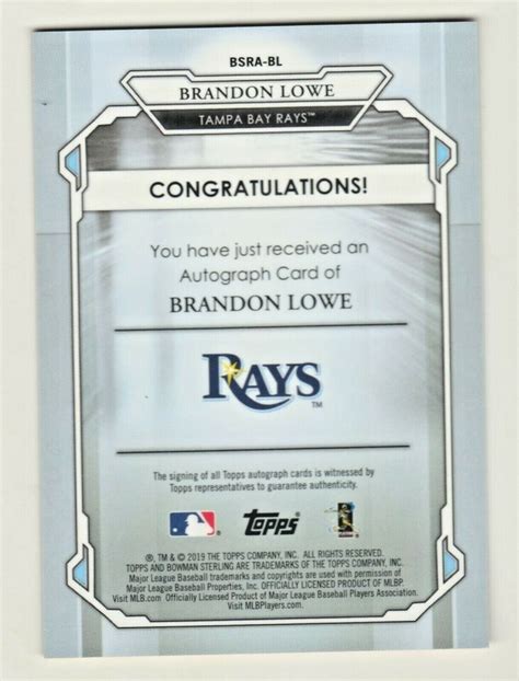 Bowman Sterling Rookie Autograph Orange Refractor Brandon Lowe Rc