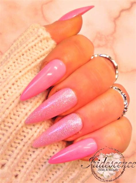 Pink And Glitter Nails Spring Nails Stiletto Bespoke Nails Custom Nails