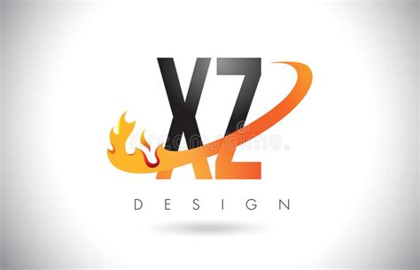 Xz X Z Letter Logo With Fire Flames Design And Orange Swoosh Stock Vector Illustration Of