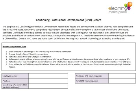 Continuing Professional Development Cpd Plan And Record Elearning