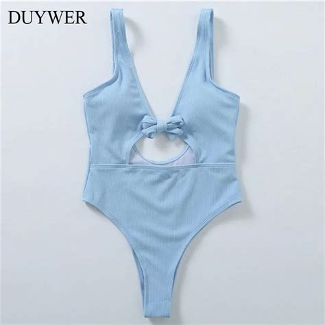 Sexy Bikini Sky Blue One Piece Swimsuit Yellow Swimwear For Women