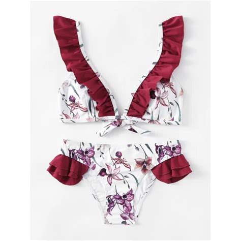 2018 Women Halter Frill Bikini Set Ruffle Sexy Pdded Swimwear Women