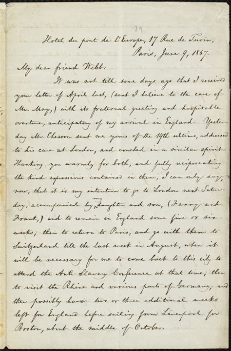 Letter From William Lloyd Garrison Hotel Du Pont De L Europe Rue