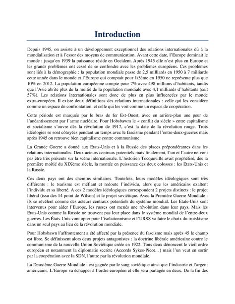 Histoire Des Relations Internationales Semestre 2 Introduction Depuis