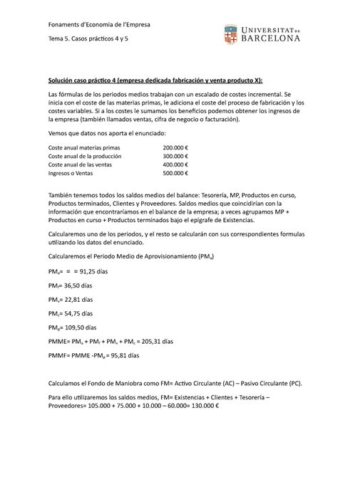 Soluci N Casos Practicos Y Pmme Y Pmmf Fonaments Deconomia De