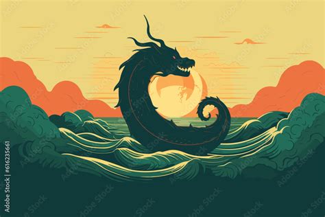 Hand-drawn cartoon Sea serpent flat art Illustrations in minimalist ...