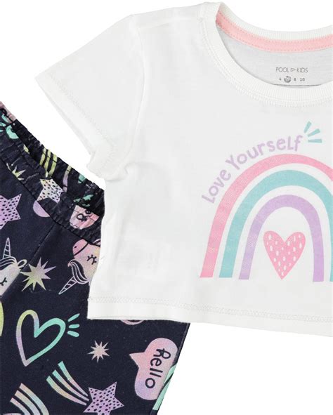 Riachuelo Conjunto Infantil Camiseta e Short Arco íris Branco Azul