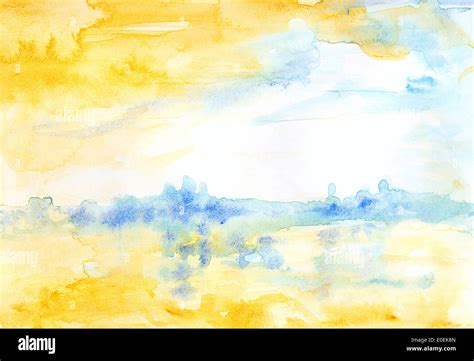 Romantic Turner Style Landscape Watercolor Abstract Painting In Yellow