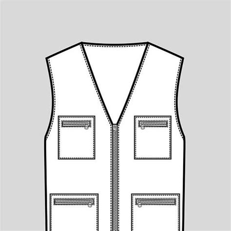 Work Vest Vector Fashion Flat Sketch Adobe Illustrator Design