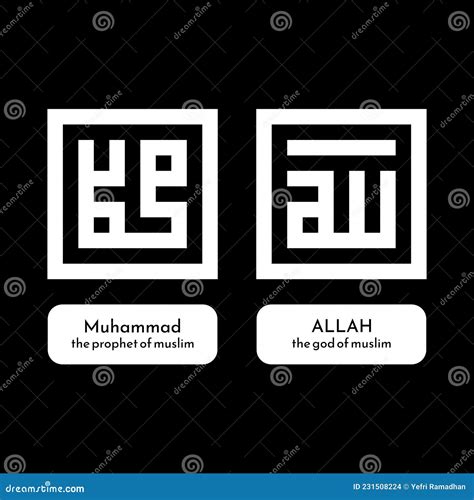 Template Of Kufic Calligraphy Allah And Muhammad Square Shape Stock