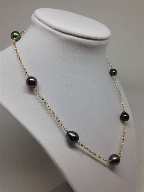 Cultured Tahitian Pearl Tin Cup Necklace K Yellow Gold Tc