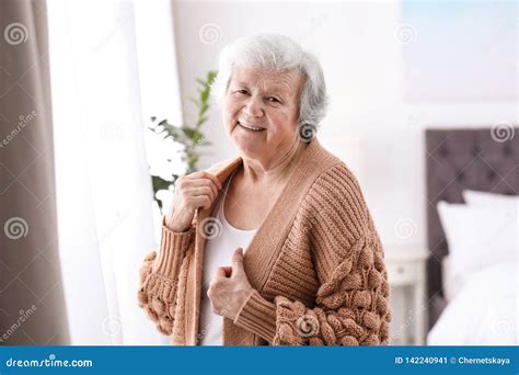 Portrait Of Beautiful Grandmother In Sweater Stock Image Image Of