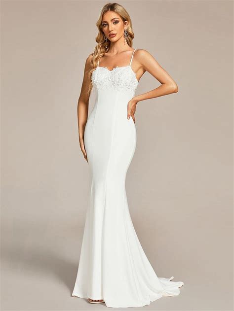 Elegant Lace Applique Mermaid Wedding Dress With Spaghetti Straps