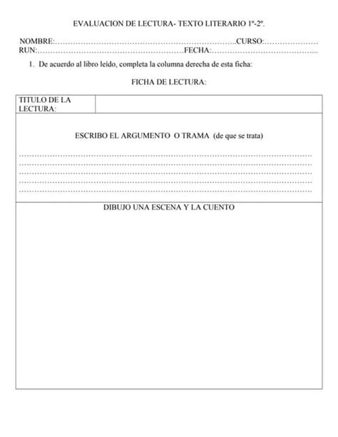 Evaluacion Ficha De Analisis De Una Lectura 1º 2º Pdf Descarga Gratuita