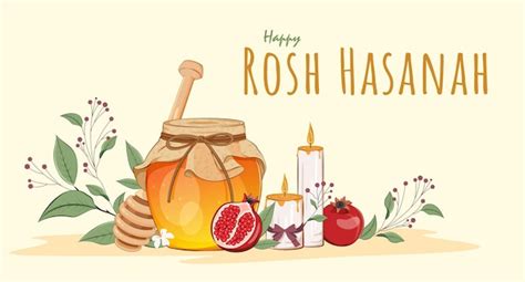 Premium Vector Rosh Hashanah Poster Design With A Jar Of Honey Apple