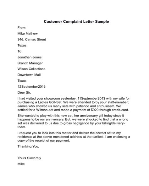 Customer Complaint Letter Sample Edit Fill Sign Online Handypdf