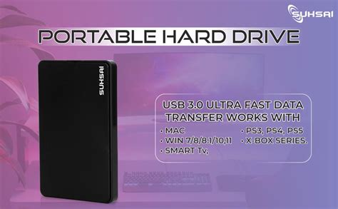 Suhsai Portable External Hard Drive 1tb Usb 3 0 Slim Pocket Size Hardisk Gaming