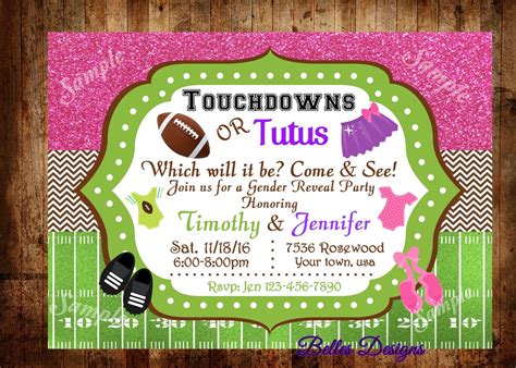 Touchdowns Or Tutus Gender Reveal Invitation Gender Reveal Etsy