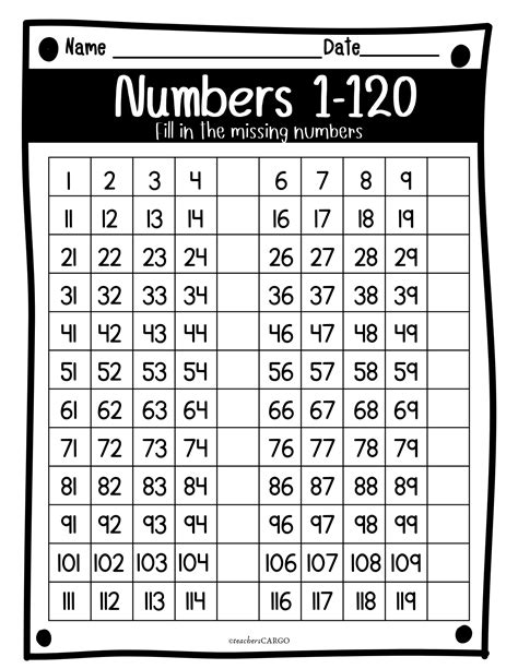 Missing Numbers To 120 Counting To 120 Worksheets 120 Chart And Blank