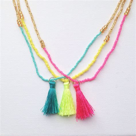 Seed Bead Necklace Tassel Necklace Long Tassel Necklace Tassel